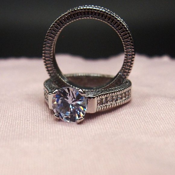 2 Piece Light Blue Main Stone, Bridal / Wedding set. Solid 925 Sterling Silver - Picture 4 of 13